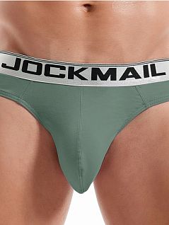 Тонкие стринги на серебряной резинке зеленого цвета JOCKMAIL RTJM1029-19